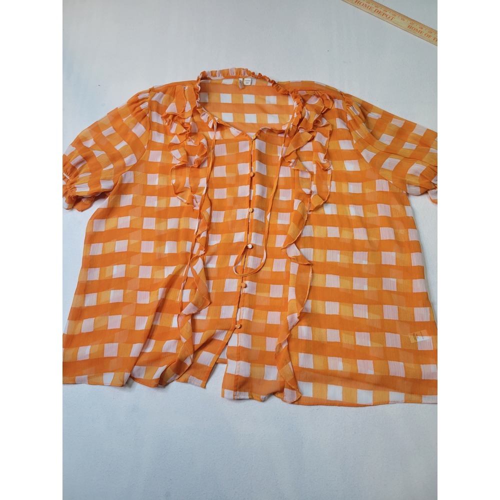 Catherines Est 1946 Orange Gingham Ruffle Chiffon Blouse Plus Size 26/28W